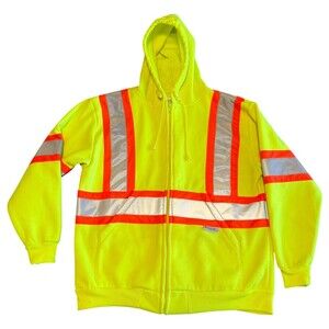 King Hi Vis Reflective Safety Fleece Hoodie Lime Yellow 3M Unisex Small Workwear